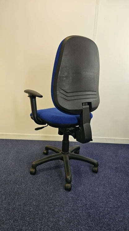 High Back Fully Loaded Operators Armchair, Blue Fabric (used)