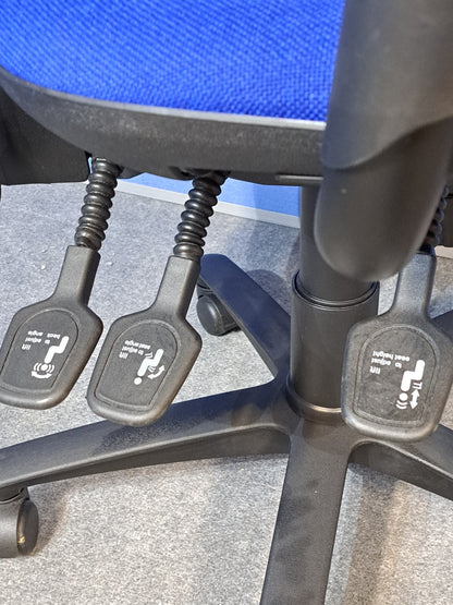 High Back Fully Loaded Operators Armchair, Blue Fabric (used)