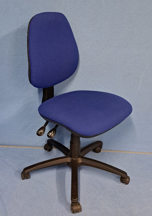 High Back Operators Chair, Blue Fabric (used)