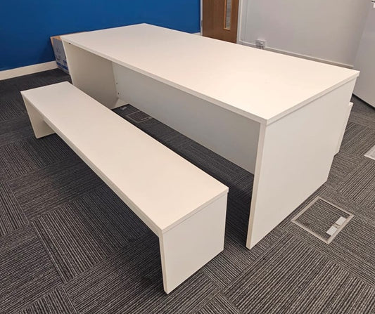 1800x800mm Canteen Table with Bench Seating White (used)