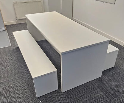 1800x800mm Canteen Table with Bench Seating White (used)