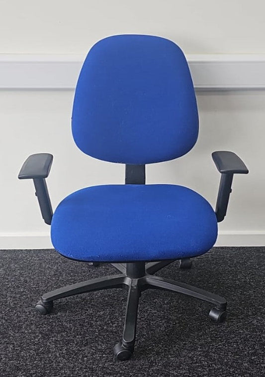 High Back Operators Armchair, Blue Fabric (used)