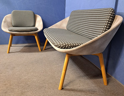 Dishy 2 Tone Low Back Sofa & Chair, Ash Frame with Oak Finish (used)