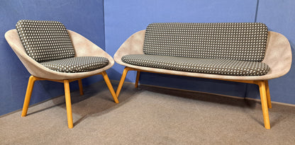 Dishy 2 Tone Low Back Sofa & Chair, Ash Frame with Oak Finish (used)