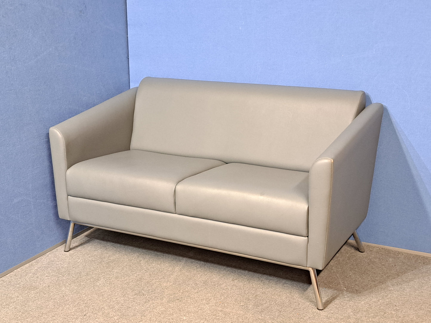 2 Seater Sofa Faux Leather Grey - Slight Tear on Arm (Used)