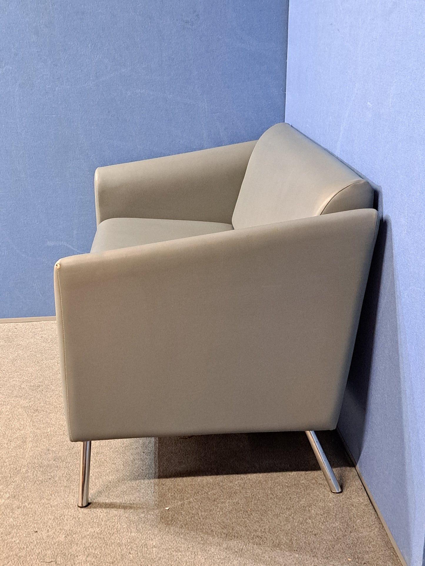 2 Seater Sofa Faux Leather Grey - Slight Tear on Arm (Used)