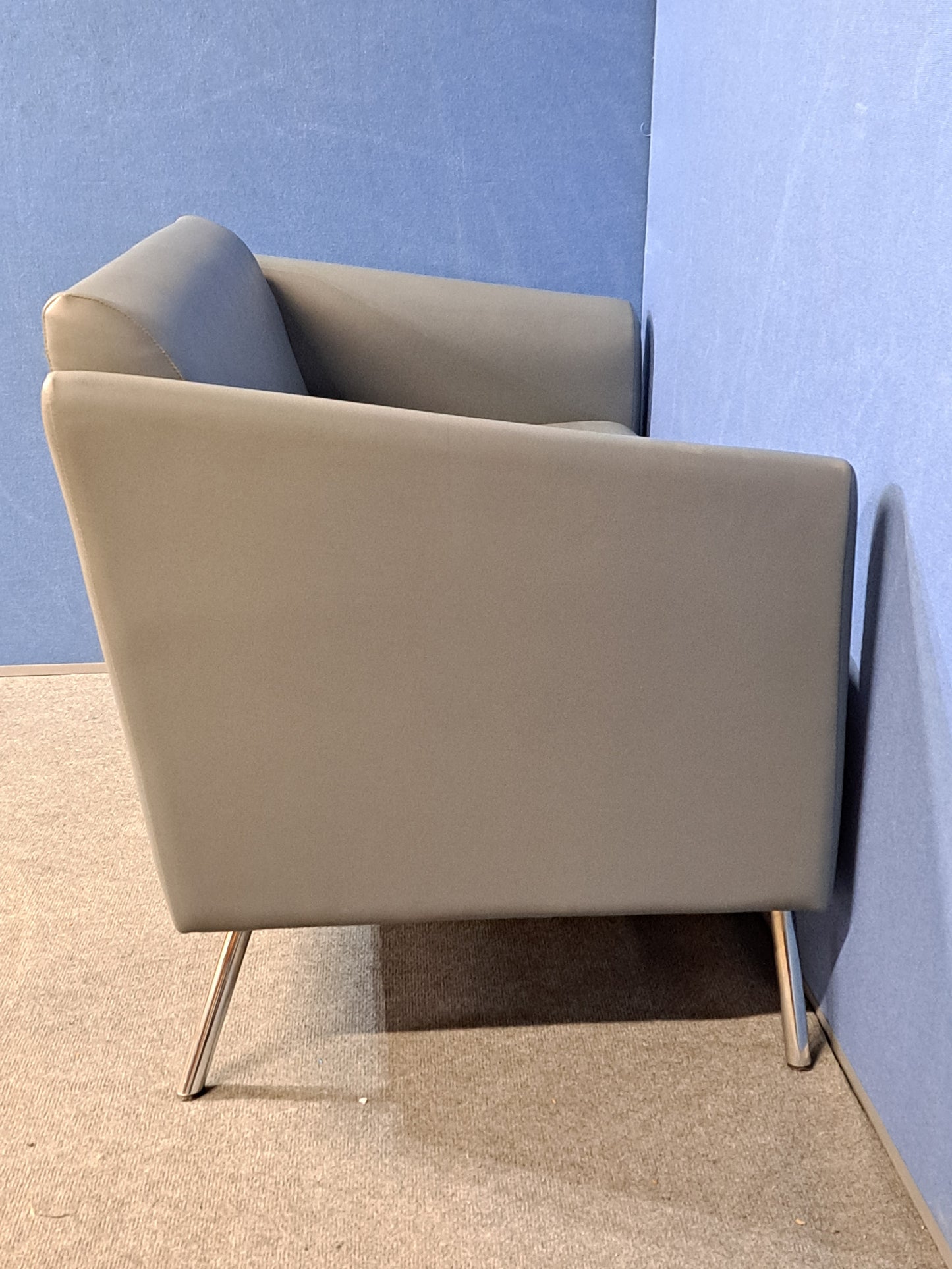 2 Seater Sofa Faux Leather Grey - Slight Tear on Arm (Used)