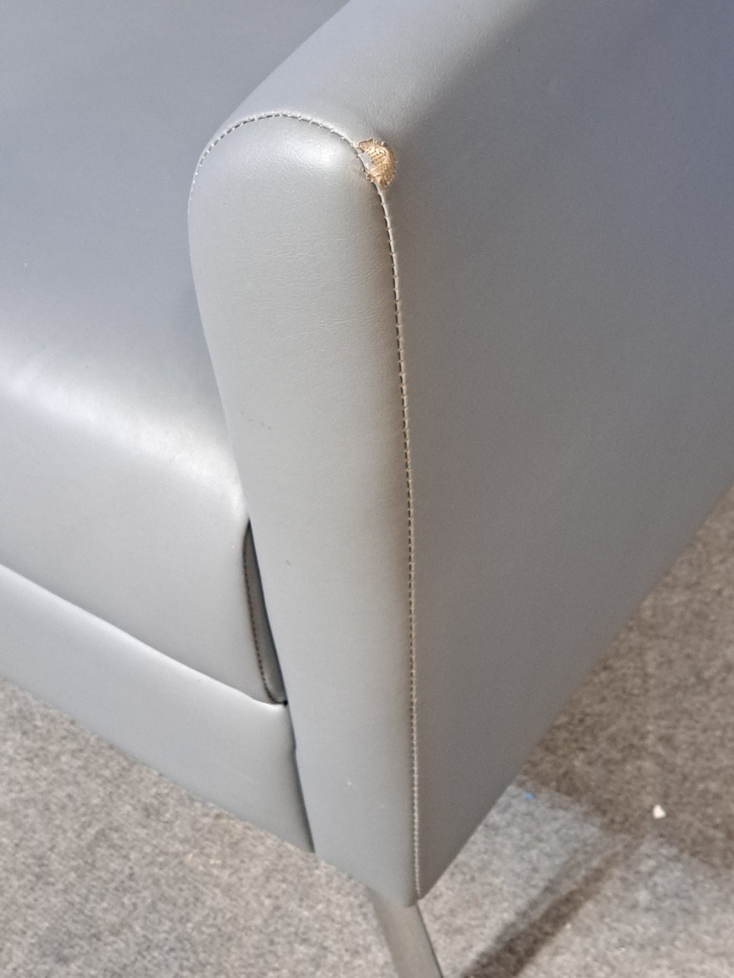 2 Seater Sofa Faux Leather Grey - Slight Tear on Arm (Used)