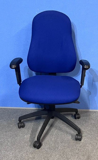 High Back Operators Armchair with Height Adjustable Arms in Blue (used)