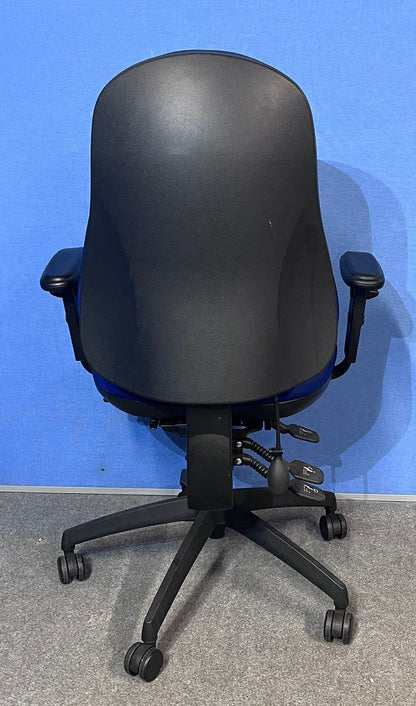 High Back Operators Armchair with Height Adjustable Arms in Blue (used)