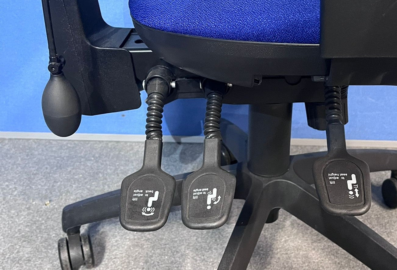 High Back Operators Armchair with Height Adjustable Arms in Blue (used)