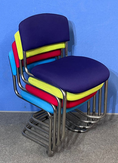 Set of 4 Visitor / Meeting Chairs on Silver Cantilever Frame - Mixed Colours (used)