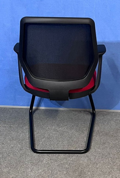 Set of 3 Mesh Back Visitor / Meeting Armchairs on Black Cantilever Frame - Red / Black (used)