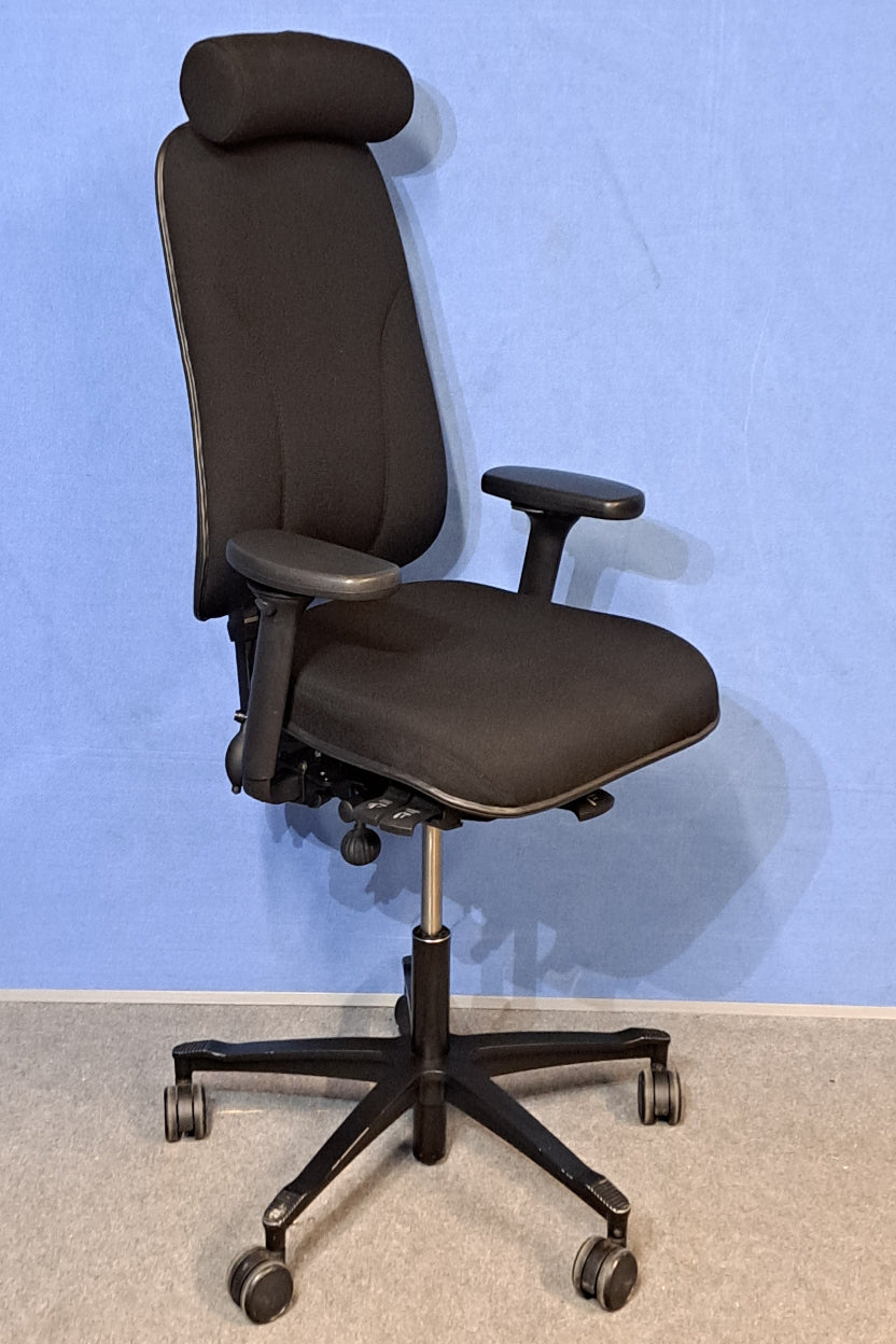 Ergonomic office chair on a blue and grey background