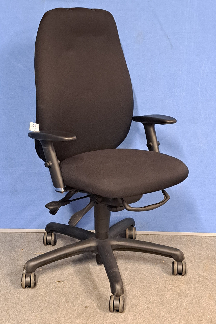 Ergonomic office chair on a blue and grey background
