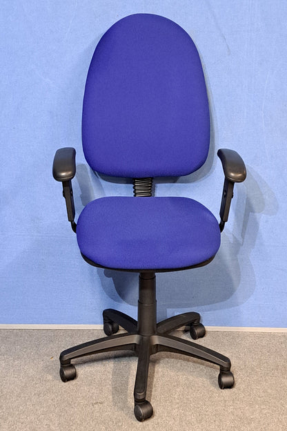 Blue office chair on a blue background  and grey floor