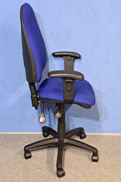 Blue office chair on a blue background  and grey floor