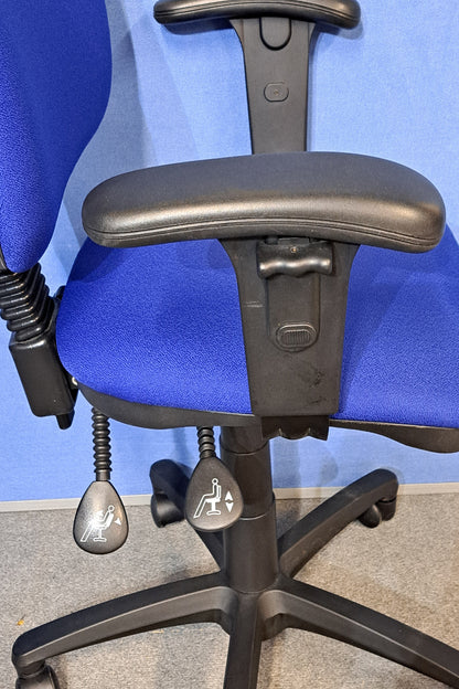 Blue office chair on a blue background  and grey floor