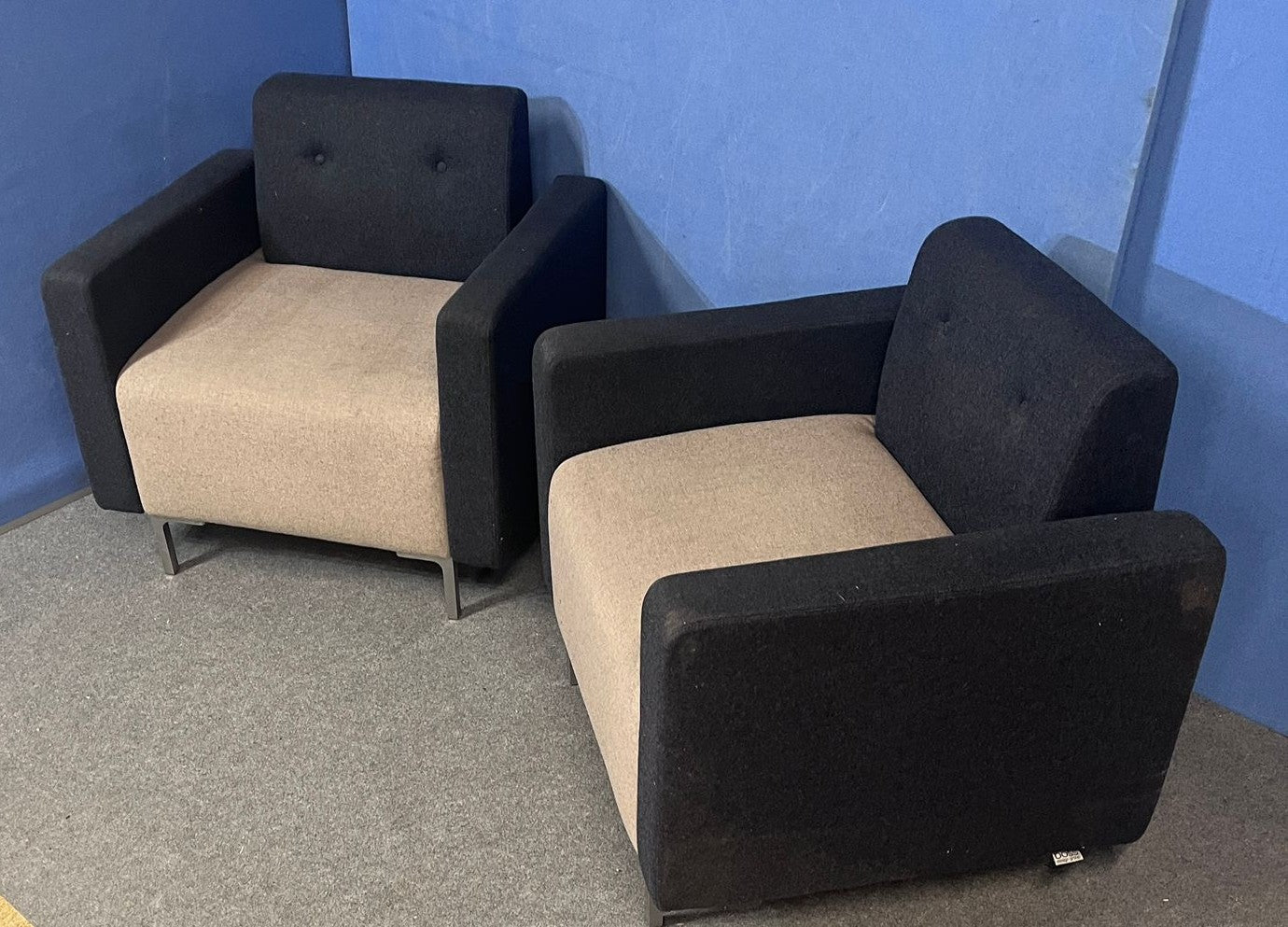 Set of 2 Boss Design Single Seater Armchairs Grey / Blue (used)