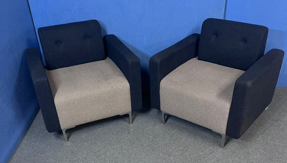 Set of 2 Boss Design Single Seater Armchairs Grey / Blue (used)