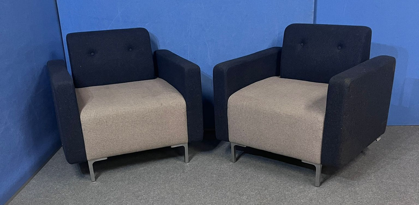 Set of 2 Boss Design Single Seater Armchairs Grey / Blue (used)