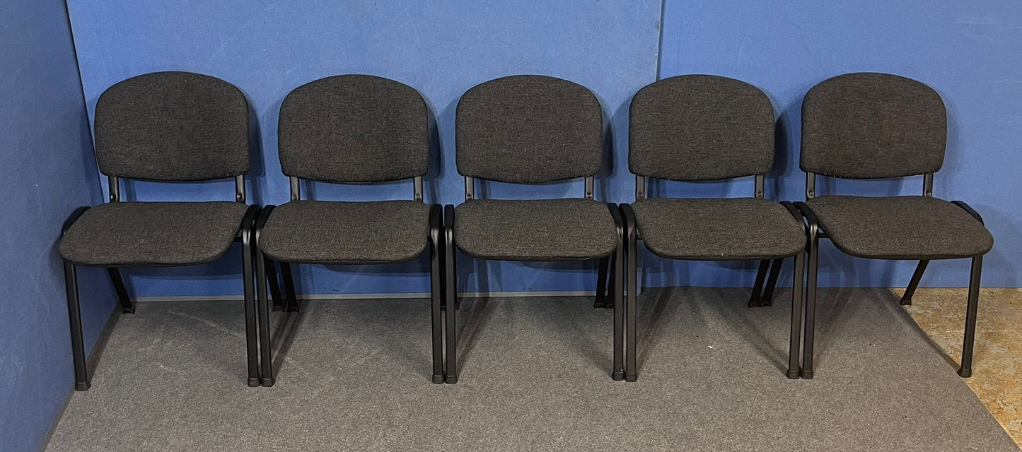 Set of 5 Stackable Visitor / Meeting Chair Grey on a Black Frame (used)