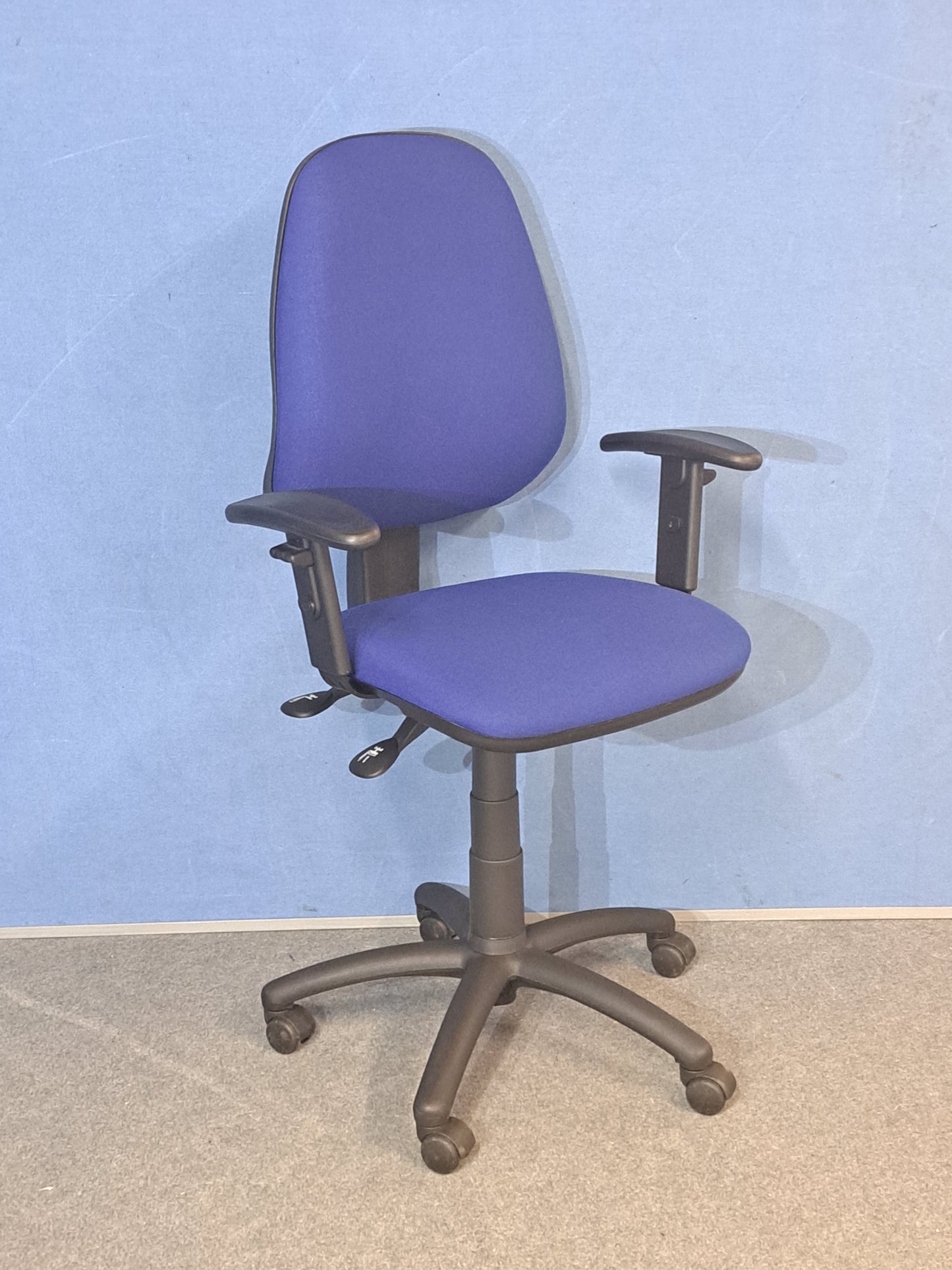 Medium Back Operators Armchair, Blue Fabric (used)