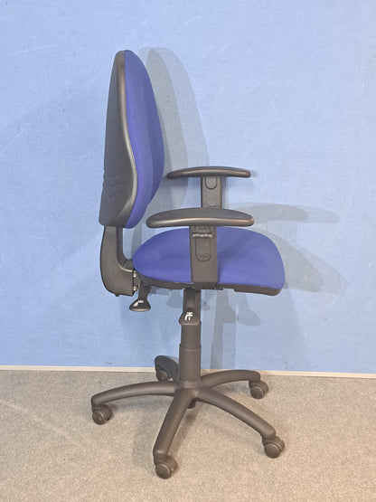 Medium Back Operators Armchair, Blue Fabric (used)