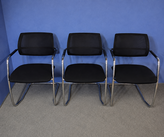 Set of 3 Visitor/Meeting Chairs on Cantilever Frame Black (Used) - Used Office Furniture