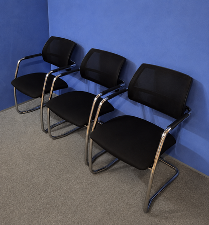 Set of 3 Visitor/Meeting Chairs on Cantilever Frame Black (Used)