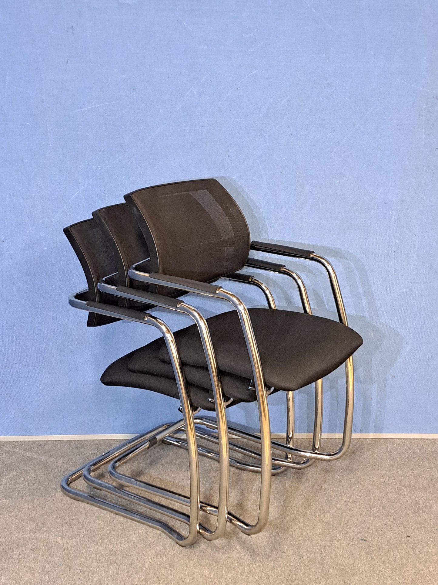 Set of 3 Visitor/Meeting Chairs on Cantilever Frame Black (Used)