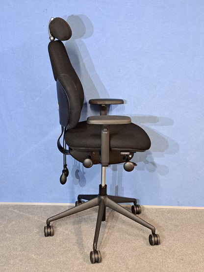 Orangebox Flo Mid Back Task Armchair with Headrest & Black Wool Fabric (Used)
