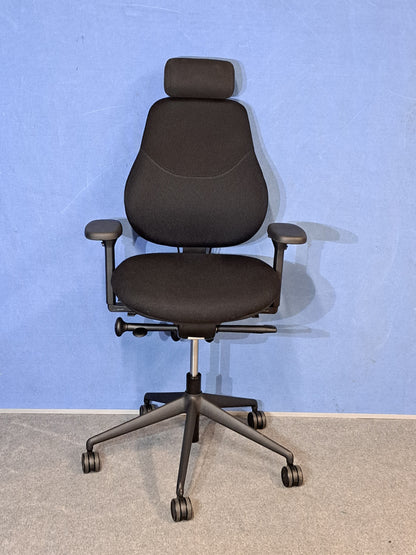 Orangebox Flo Mid Back Task Armchair with Headrest & Black Wool Fabric (Used)