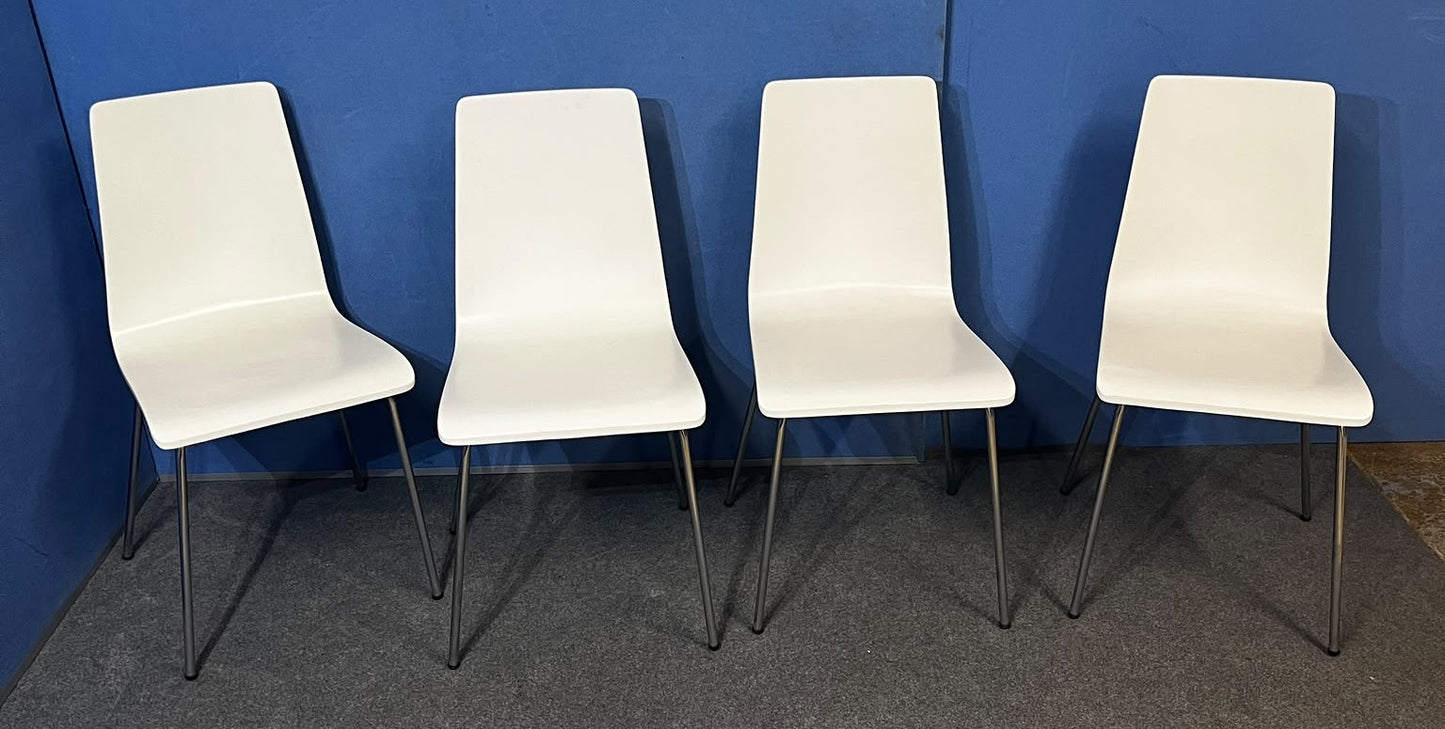 Set of 4 White Canteen / Dining Chairs – Silver Frame (Used)