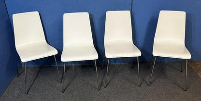 Set of 4 White Canteen / Dining Chairs – Silver Frame (Used)