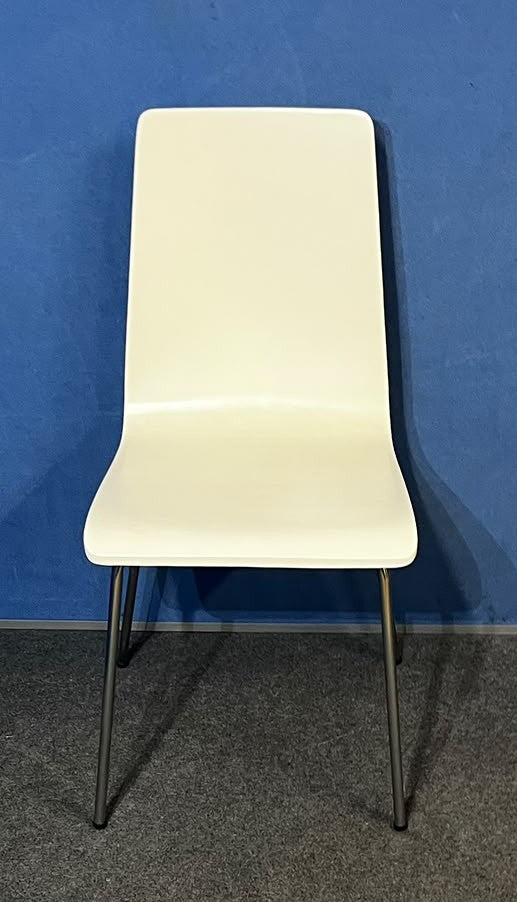 Set of 4 White Canteen / Dining Chairs – Silver Frame (Used)