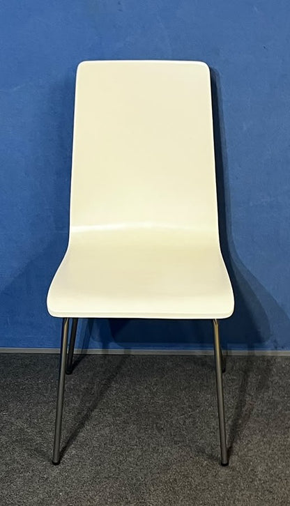 Set of 4 White Canteen / Dining Chairs – Silver Frame (Used)
