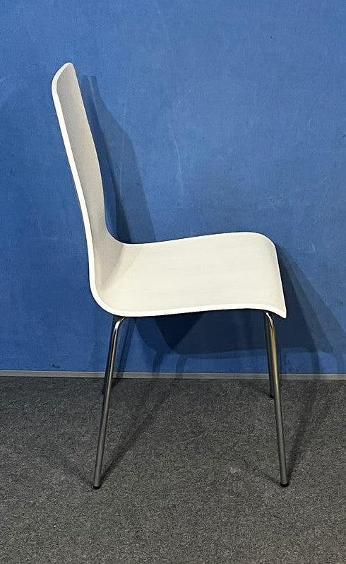 Set of 4 White Canteen / Dining Chairs – Silver Frame (Used)