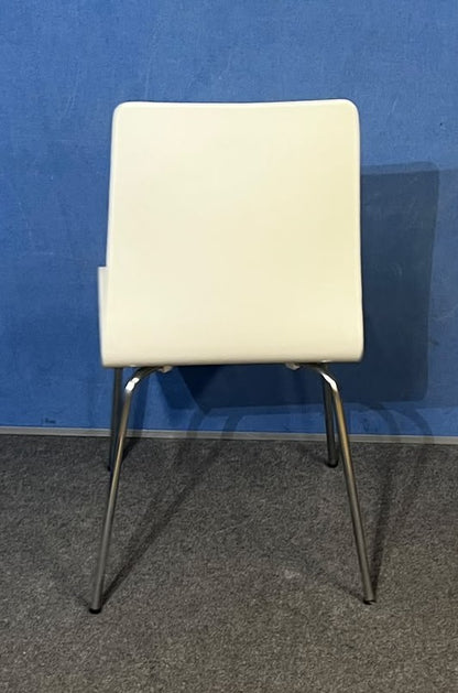 Set of 4 White Canteen / Dining Chairs – Silver Frame (Used)