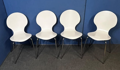 Set of 4 White Rounded Back Canteen / Dining Chairs – Silver Frame (Used)