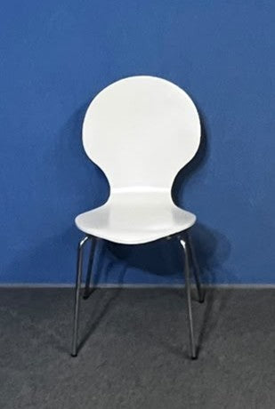 Set of 4 White Rounded Back Canteen / Dining Chairs – Silver Frame (Used)