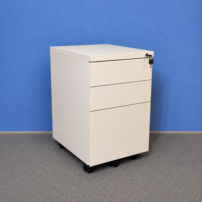 White Metal 3 Drawer Mobile Office Pedestal – Lockable (Used)