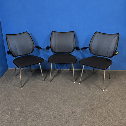 Set of 3 Humanscale Liberty Armchairs in Black with Silver Legs (Used)