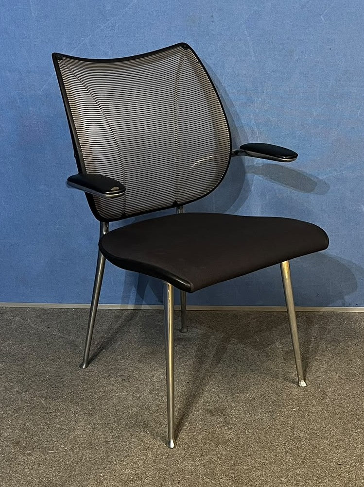 Set of 3 Humanscale Liberty Armchairs in Black with Silver Legs (Used)