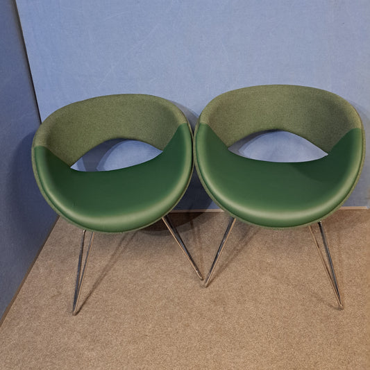 Set of 2 Boss Design Happy Green Breakout Chairs with Chrome Sled Base (Used)