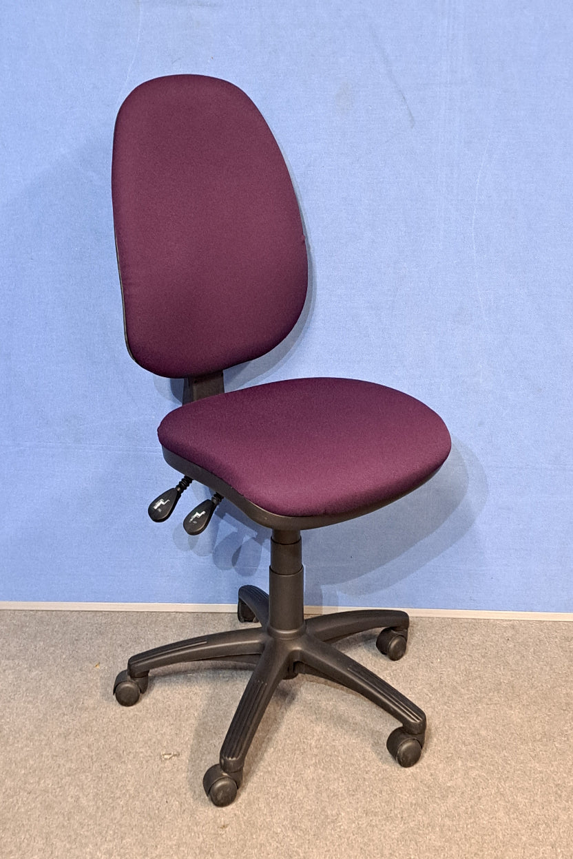 Purple office chairs on a blue background and grey floor
