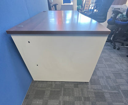 1600mm Left Hand Wave Desk with 3 Drawer Pedestal Walnut / White (used)