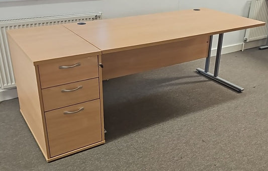 *SALE* 1600x800mm Straight Desk inc 3 Drawer Desk High Pedestal Beech (used)
