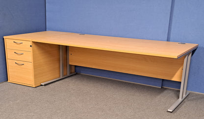 2030x800mm Straight Desk inc 3 Drawer Desk High Pedestal Beech (used)