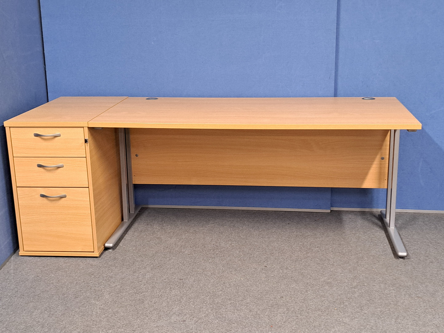 2030x800mm Straight Desk inc 3 Drawer Desk High Pedestal Beech (used)